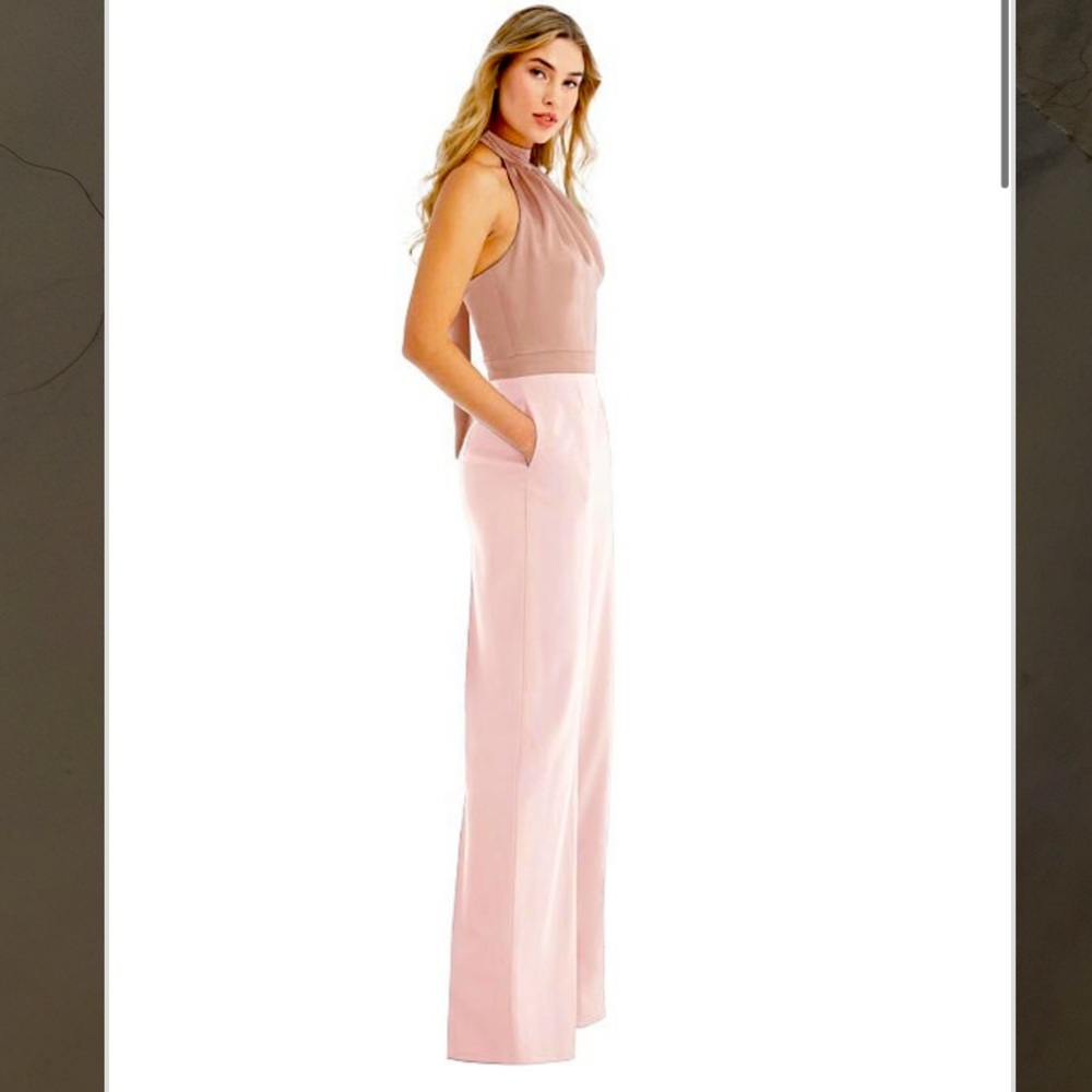 Bridesmaid - Dressy Group Open Back High Neck Jumpsuit - Blush / Toasted Sugar